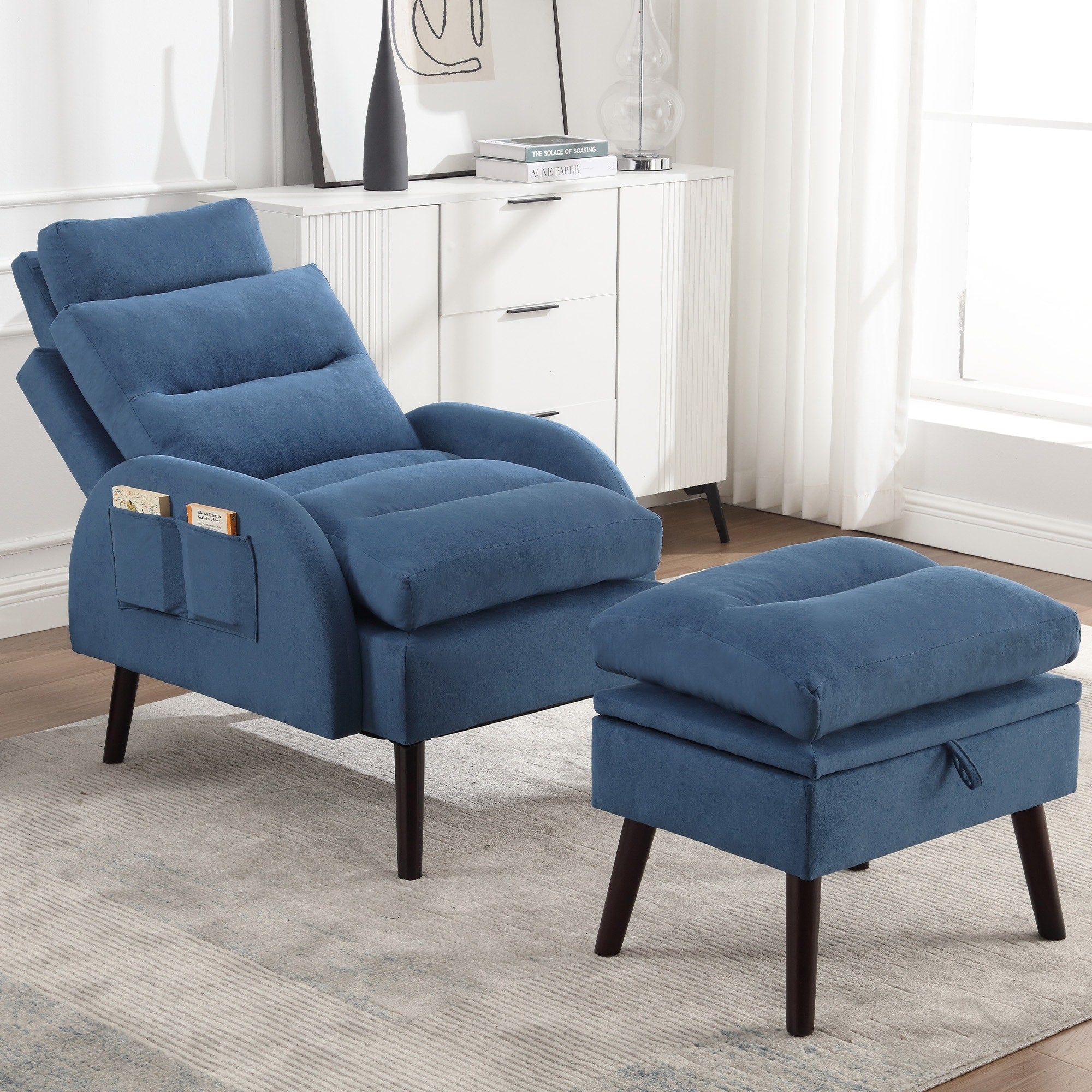 HOMYKA Accent Lounge Chair with Adjustable Backrest Storage Ottoman