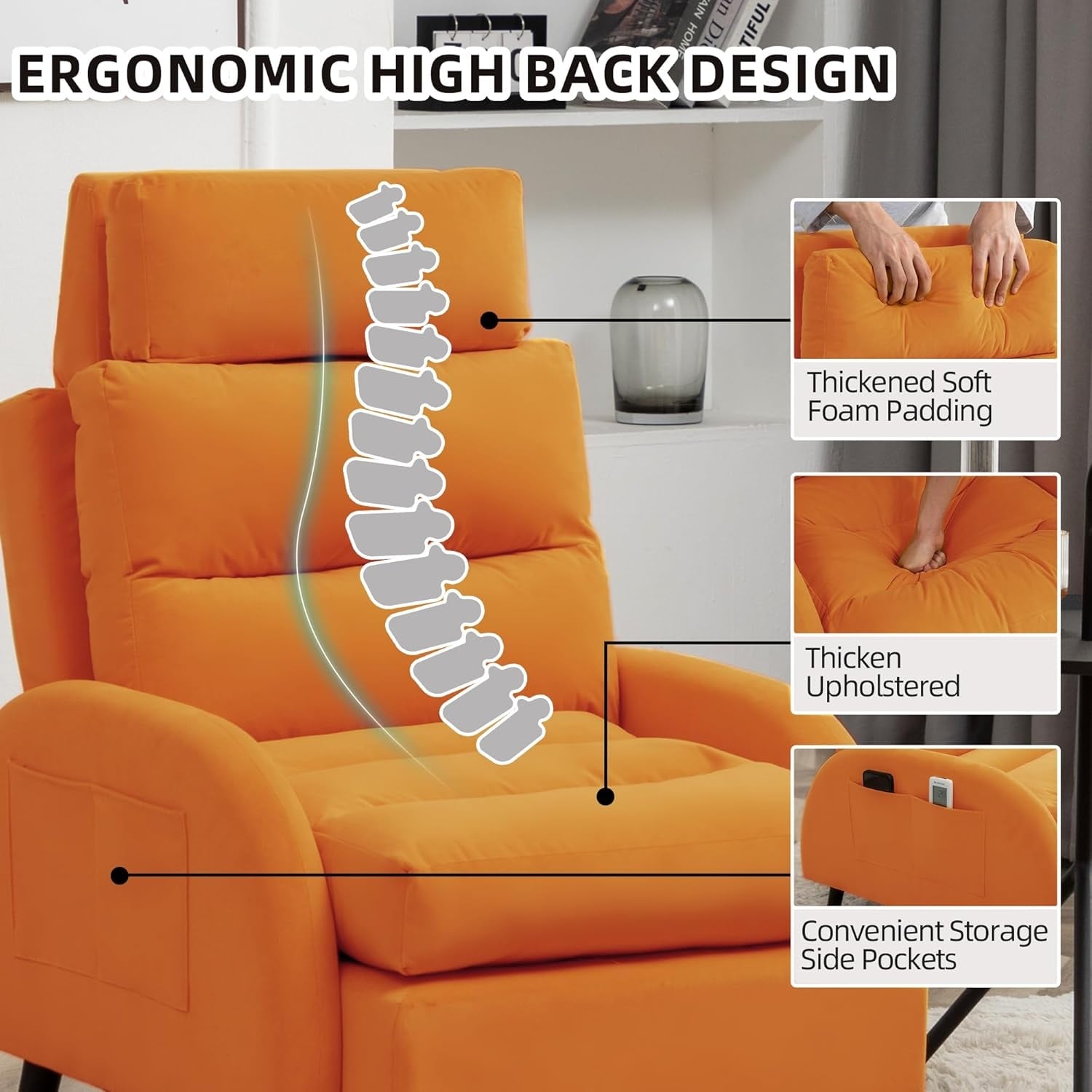 HOMYKA Accent Lounge Chair with Adjustable Backrest Storage Ottoman