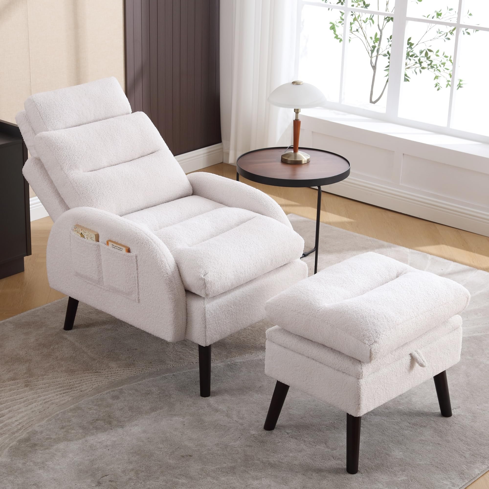 Fauteuil d'appoint HOMYKA avec dossier réglable et pouf de rangement