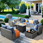 HOOOWOOO Ensemble de 10 canapés sectionnels en osier pour patio, pivotants et à bascule avec table pour foyer