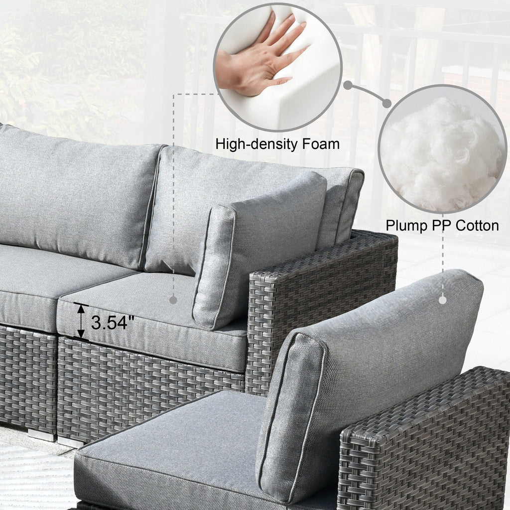 HOOOWOOO Ensemble de 10 canapés sectionnels en osier pour patio, pivotants et à bascule avec table pour foyer