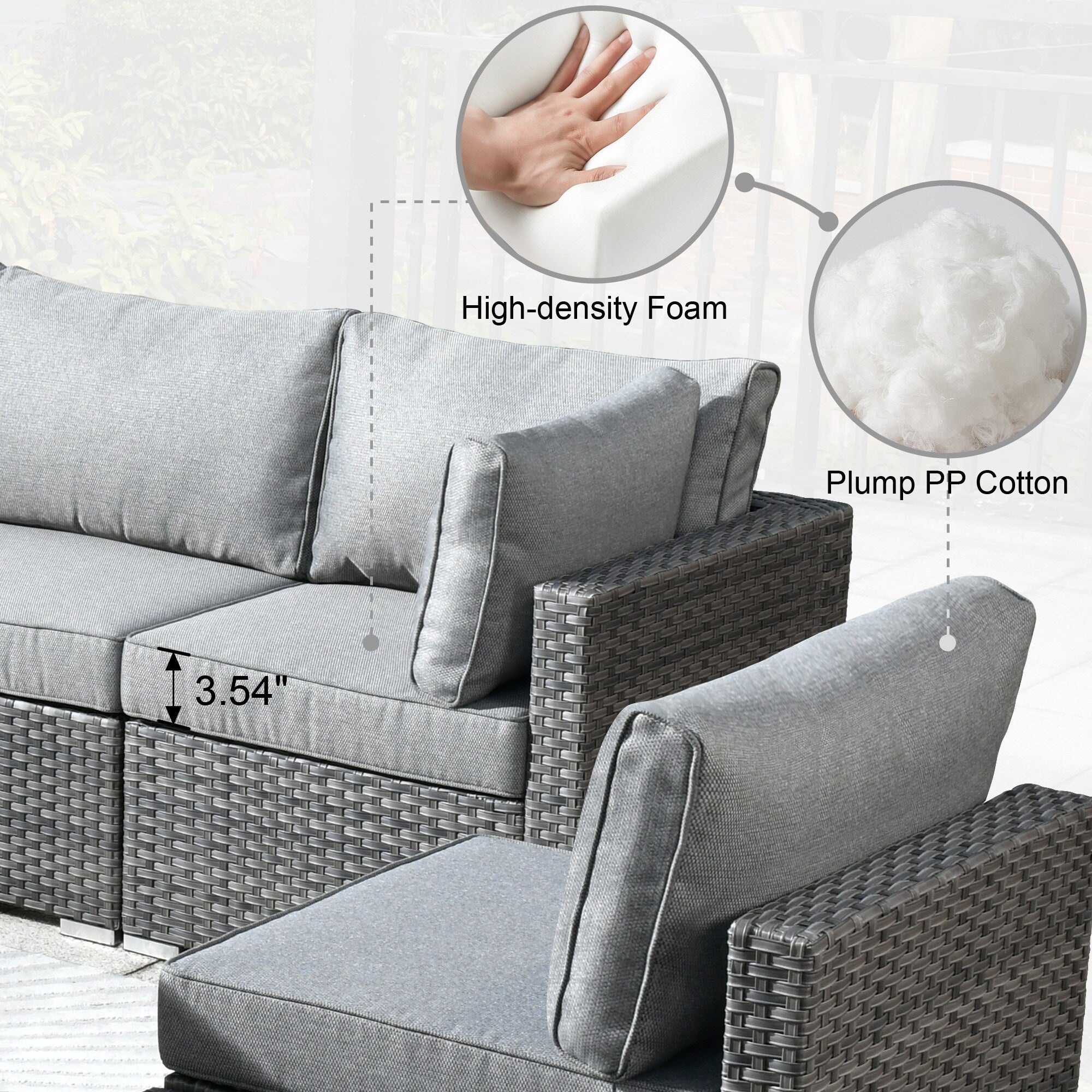HOOOWOOO Ensemble de 10 canapés sectionnels en osier pour patio, pivotants et à bascule avec table pour foyer