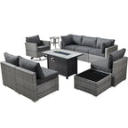 HOOOWOOO Ensemble de 10 canapés sectionnels en osier pour patio, pivotants et à bascule avec table pour foyer