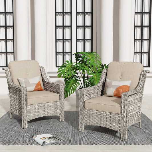 Ensemble de 2 chaises de jardin en rotin et osier à dossier haut HOOOWOOO