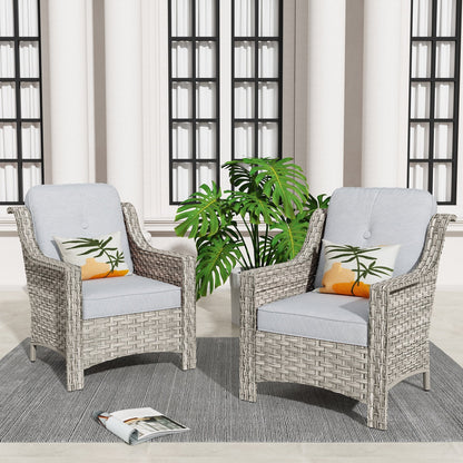 Ensemble de 2 chaises de jardin en rotin et osier à dossier haut HOOOWOOO