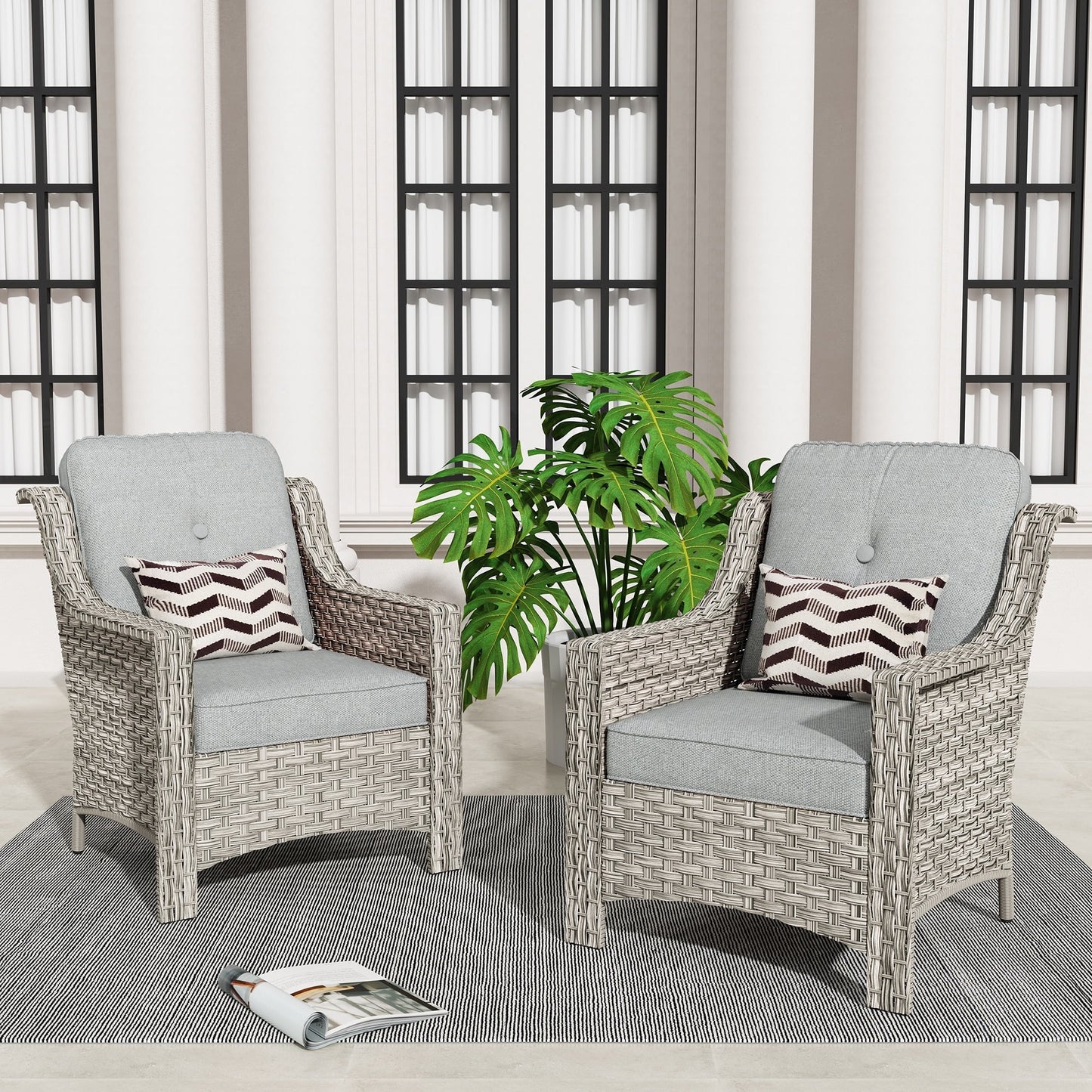 Ensemble de 2 chaises de jardin en rotin et osier à dossier haut HOOOWOOO