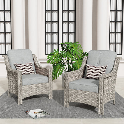 Ensemble de 2 chaises de jardin en rotin et osier à dossier haut HOOOWOOO