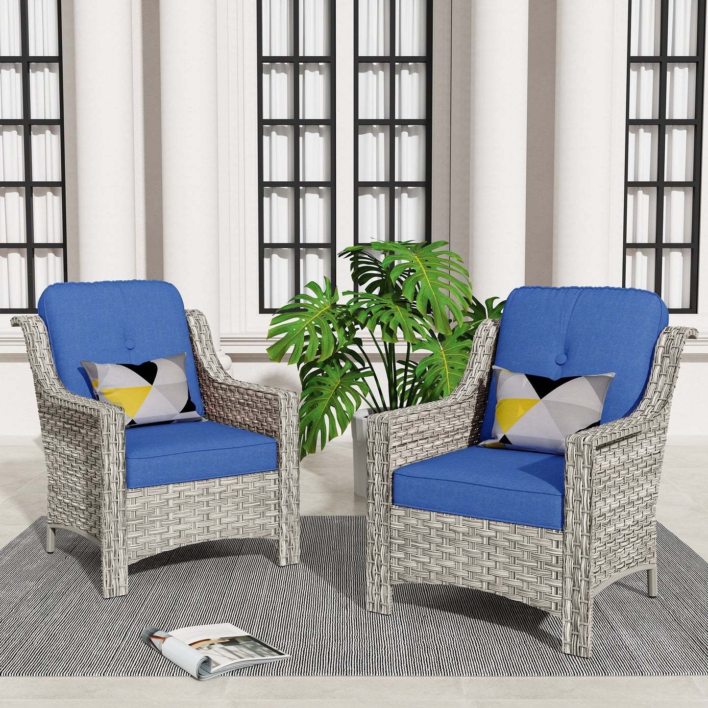 Ensemble de 2 chaises de jardin en rotin et osier à dossier haut HOOOWOOO