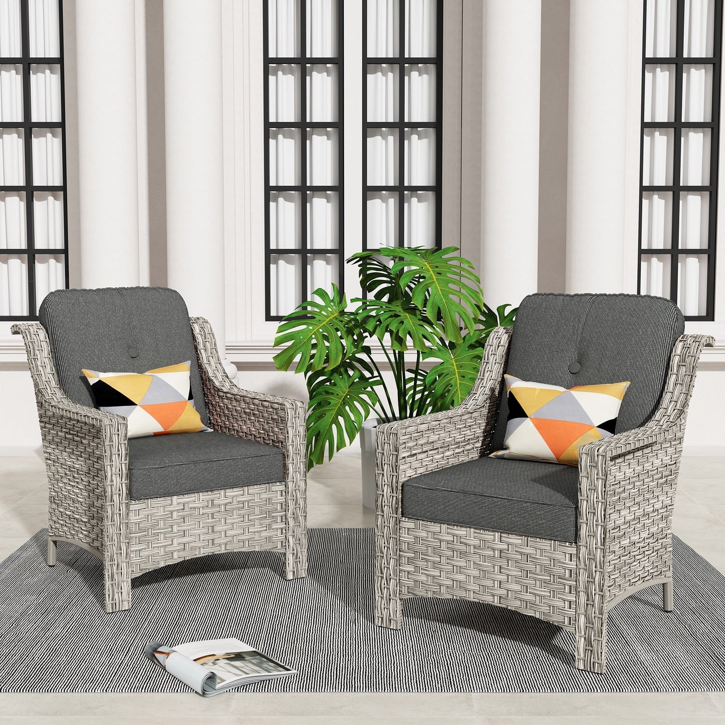 Ensemble de 2 chaises de jardin en rotin et osier à dossier haut HOOOWOOO