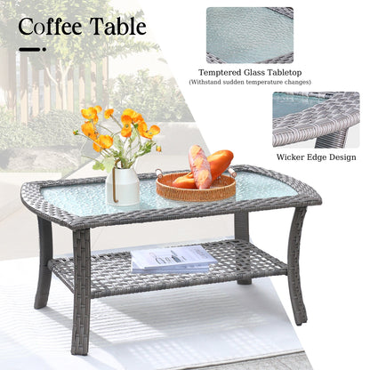 Ensemble de canapés d'extérieur HOOOWOOO 4 pièces en osier avec table basse en verre