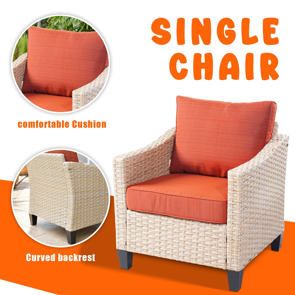 Ensemble de conversation rembourré en osier 5 pièces pour patio extérieur HOOOWOOO
