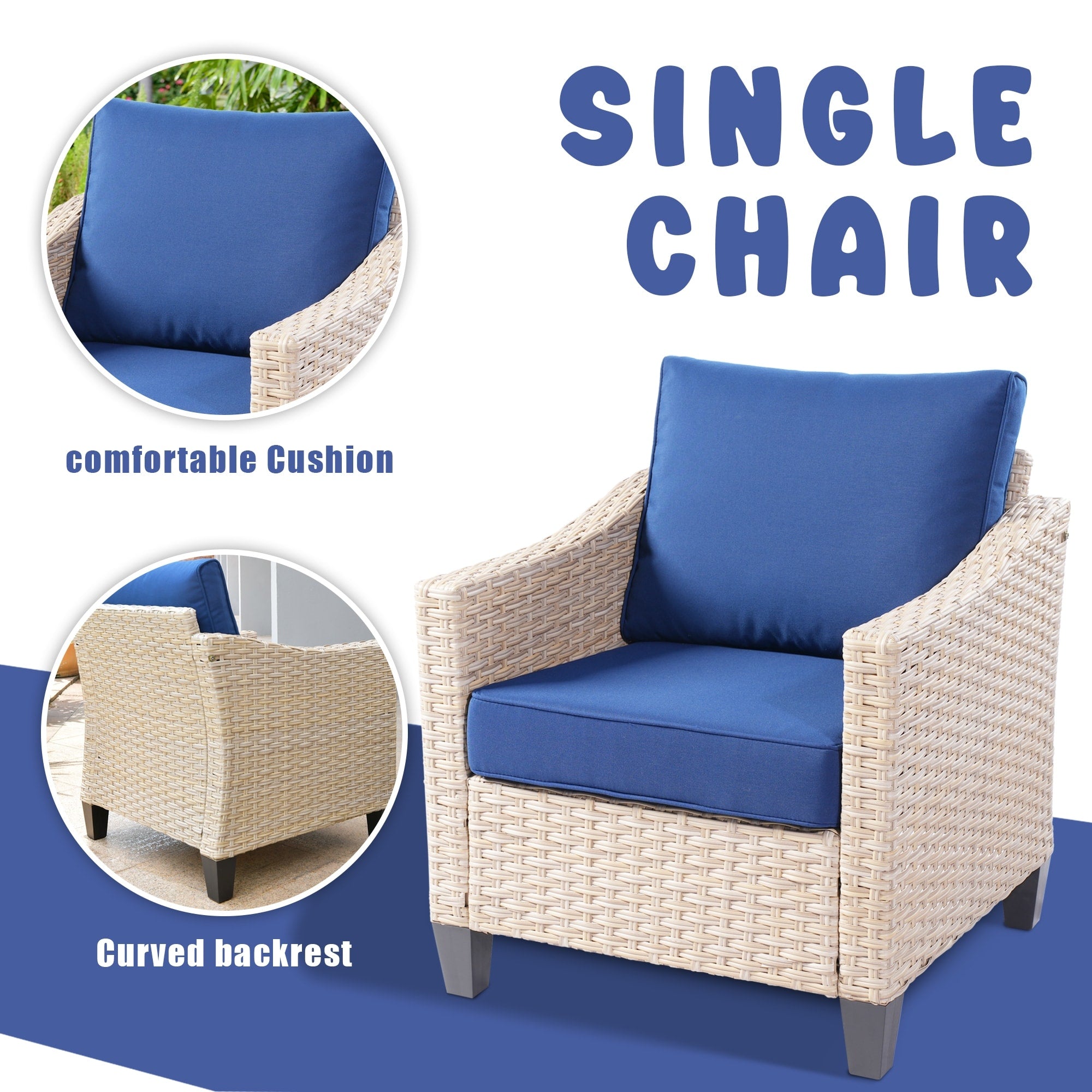 Ensemble de conversation rembourré en osier 5 pièces pour patio extérieur HOOOWOOO