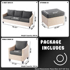 Ensemble de conversation rembourré en osier 5 pièces pour patio extérieur HOOOWOOO