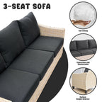 Ensemble de conversation rembourré en osier 5 pièces pour patio extérieur HOOOWOOO