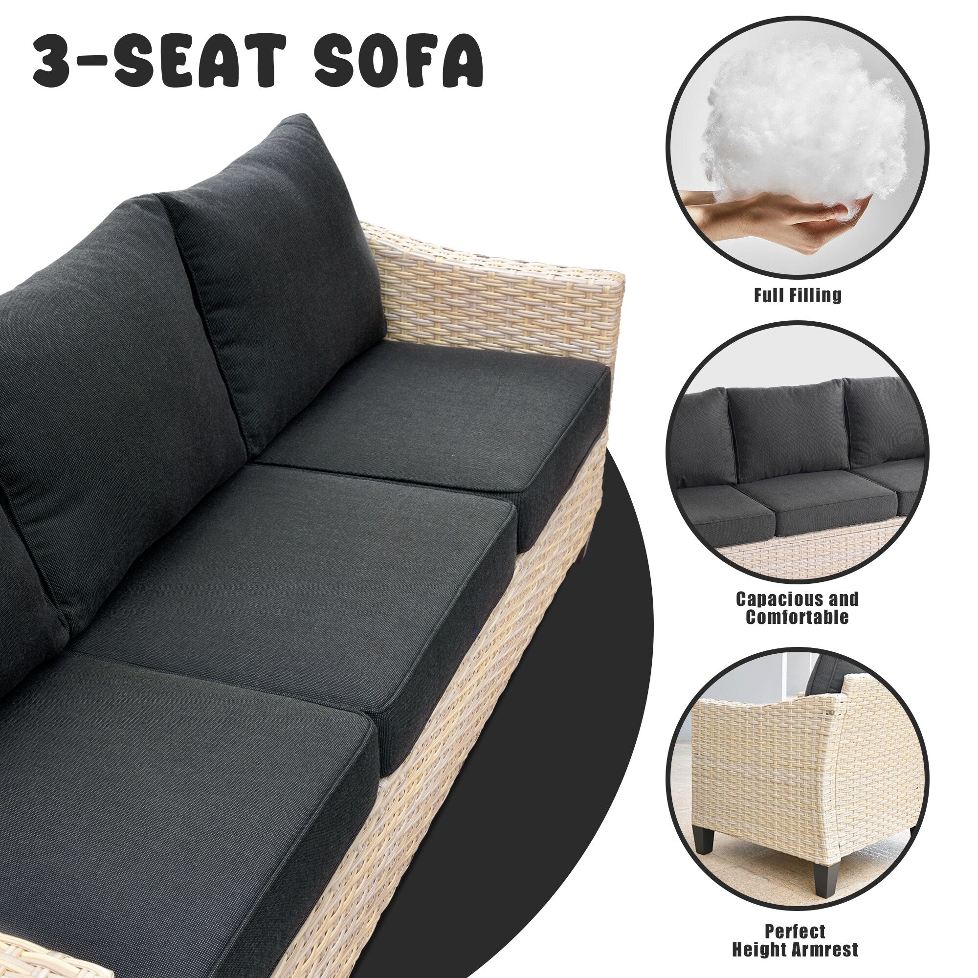 Ensemble de conversation rembourré en osier 5 pièces pour patio extérieur HOOOWOOO