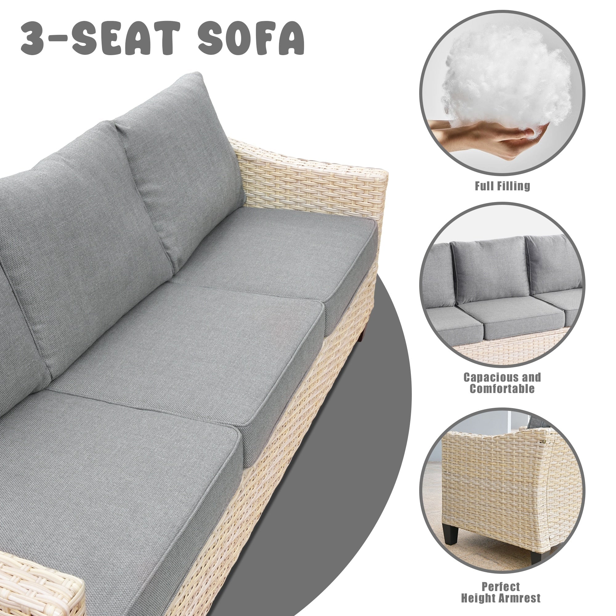 Ensemble de conversation rembourré en osier 5 pièces pour patio extérieur HOOOWOOO