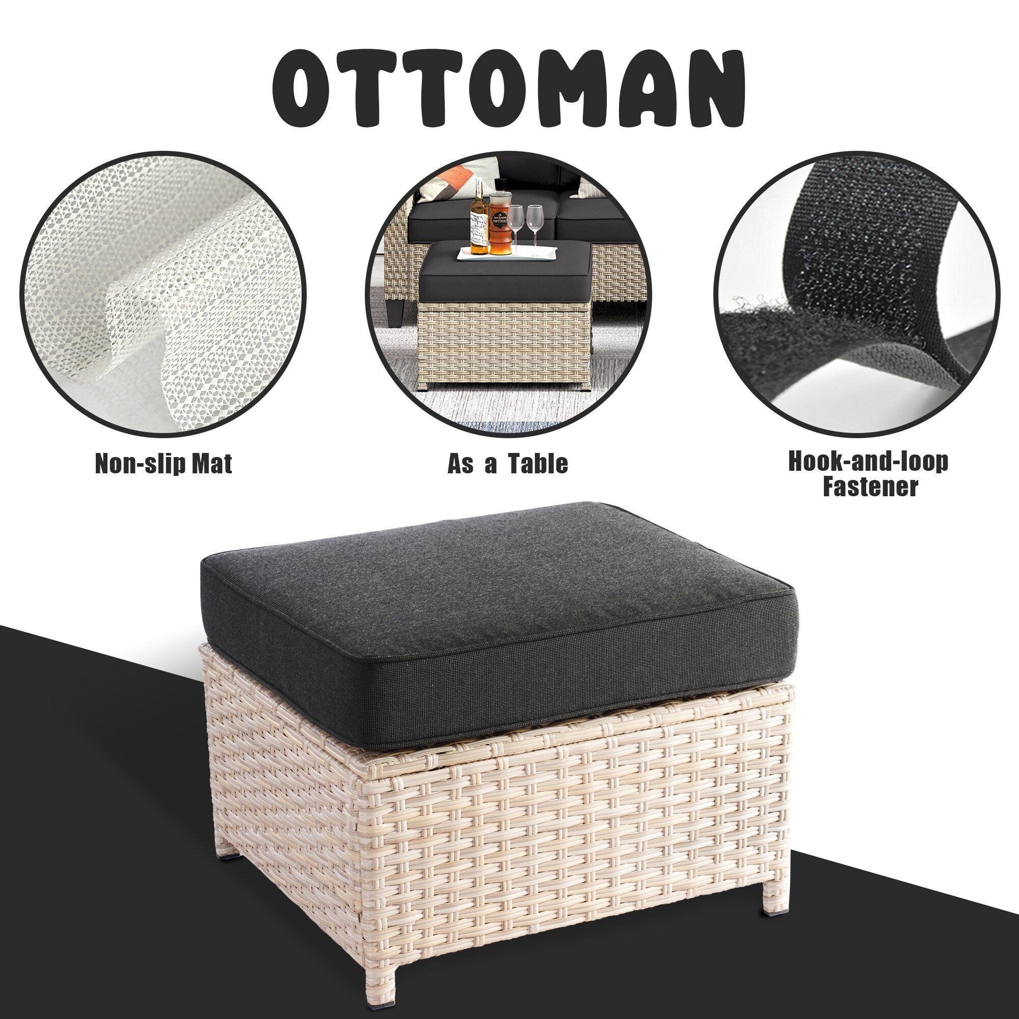Ensemble de conversation rembourré en osier 5 pièces pour patio extérieur HOOOWOOO