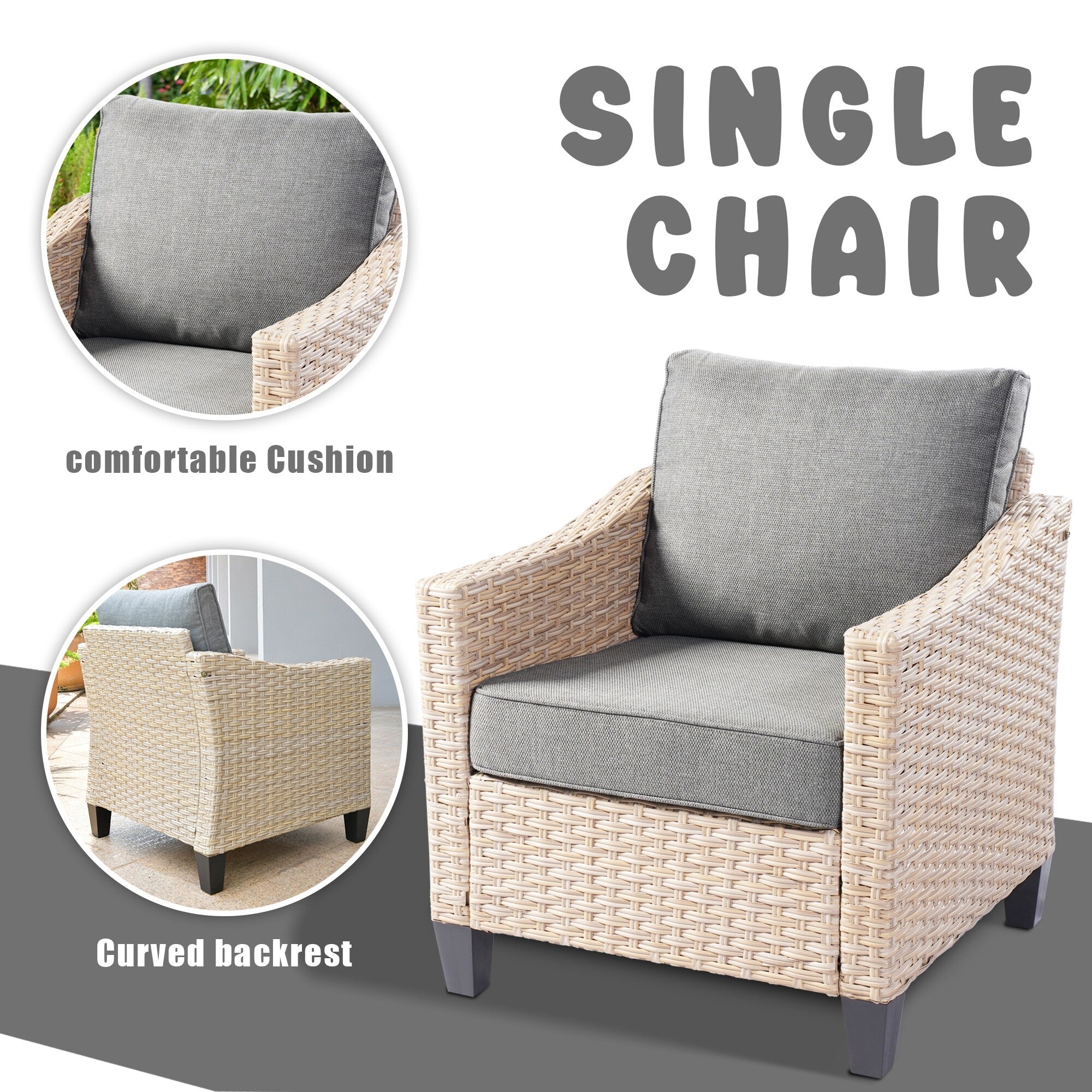 Ensemble de conversation rembourré en osier 5 pièces pour patio extérieur HOOOWOOO