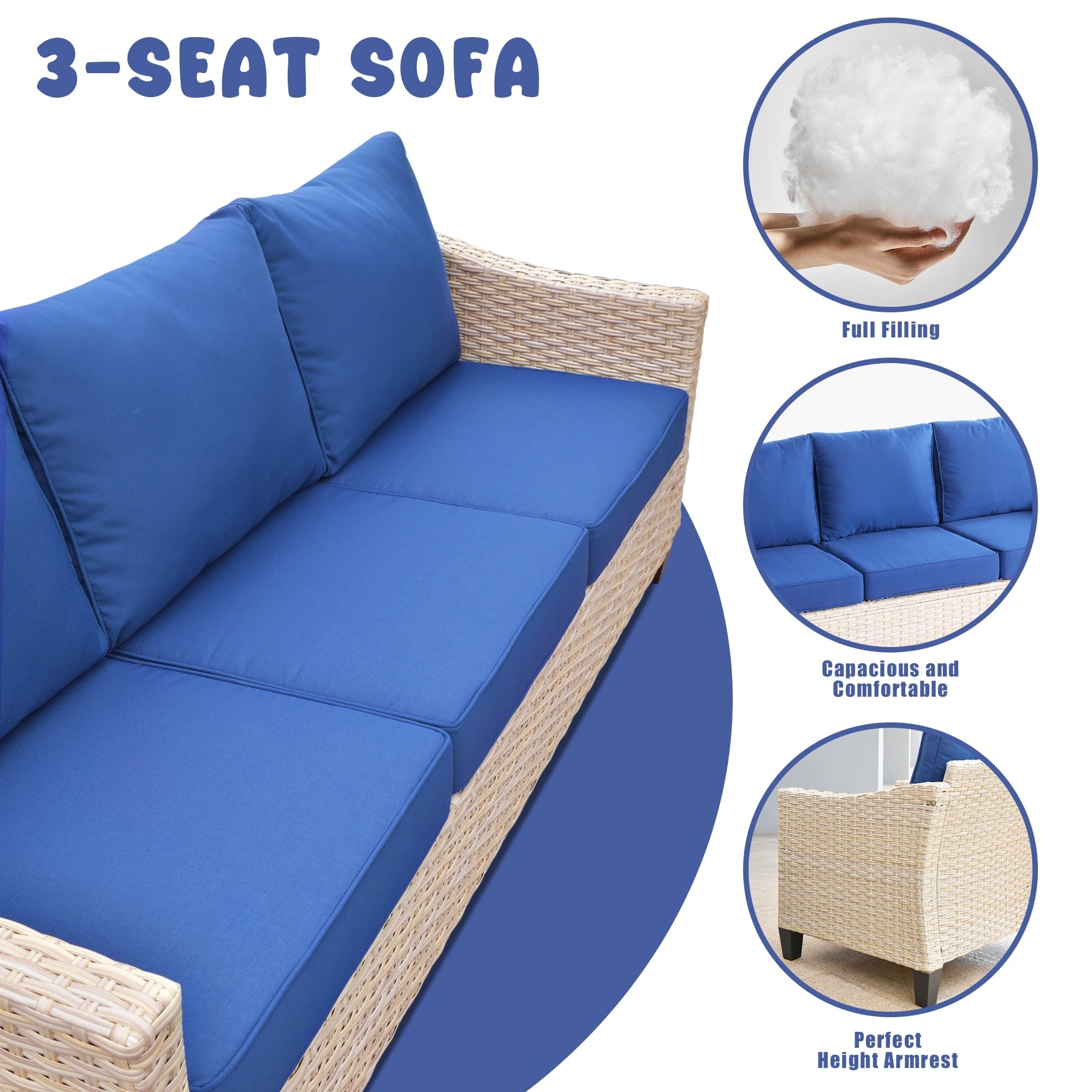 Ensemble de conversation rembourré en osier 5 pièces pour patio extérieur HOOOWOOO