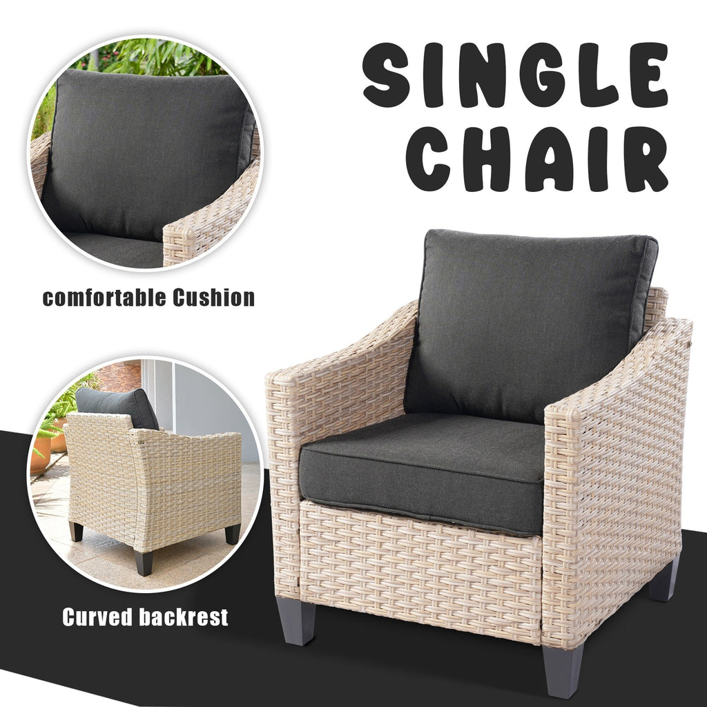 Ensemble de conversation rembourré en osier 5 pièces pour patio extérieur HOOOWOOO