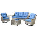 Ensemble de conversation d'extérieur HOOOWOOO 5 pièces en rotin avec chaise pivotante et table basse
