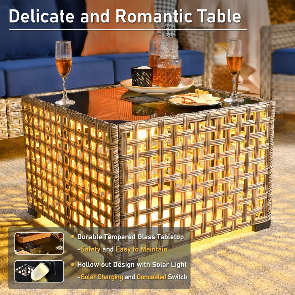 Ensemble de conversation d'extérieur HOOOWOOO 5 pièces en rotin avec chaise pivotante et table basse