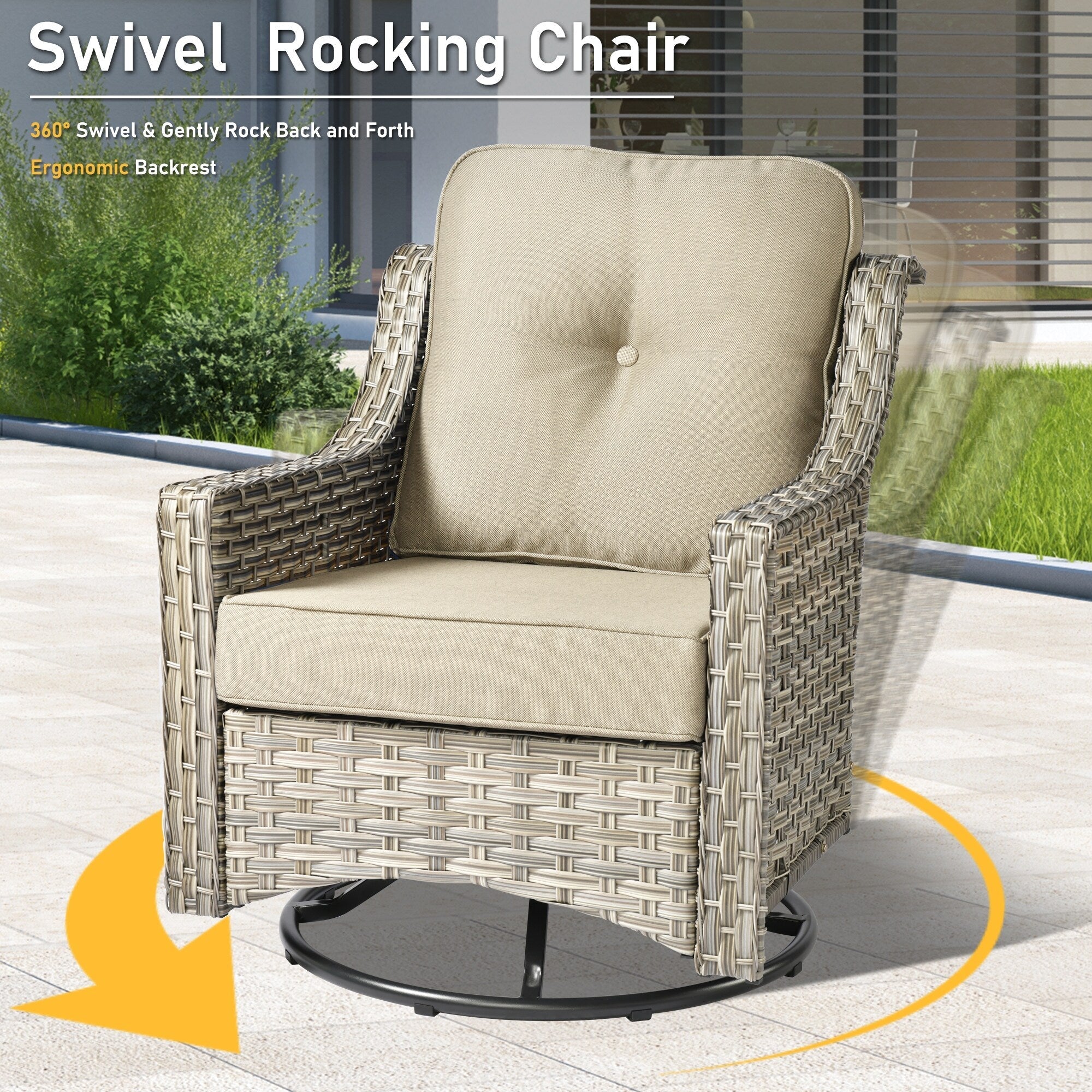 Ensemble de conversation d'extérieur HOOOWOOO 5 pièces en rotin avec chaise pivotante et table basse