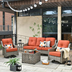 Ensemble de conversation d'extérieur HOOOWOOO 5 pièces en rotin avec chaise pivotante et table basse