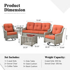 Ensemble de conversation d'extérieur HOOOWOOO 5 pièces en rotin avec chaise pivotante et table basse