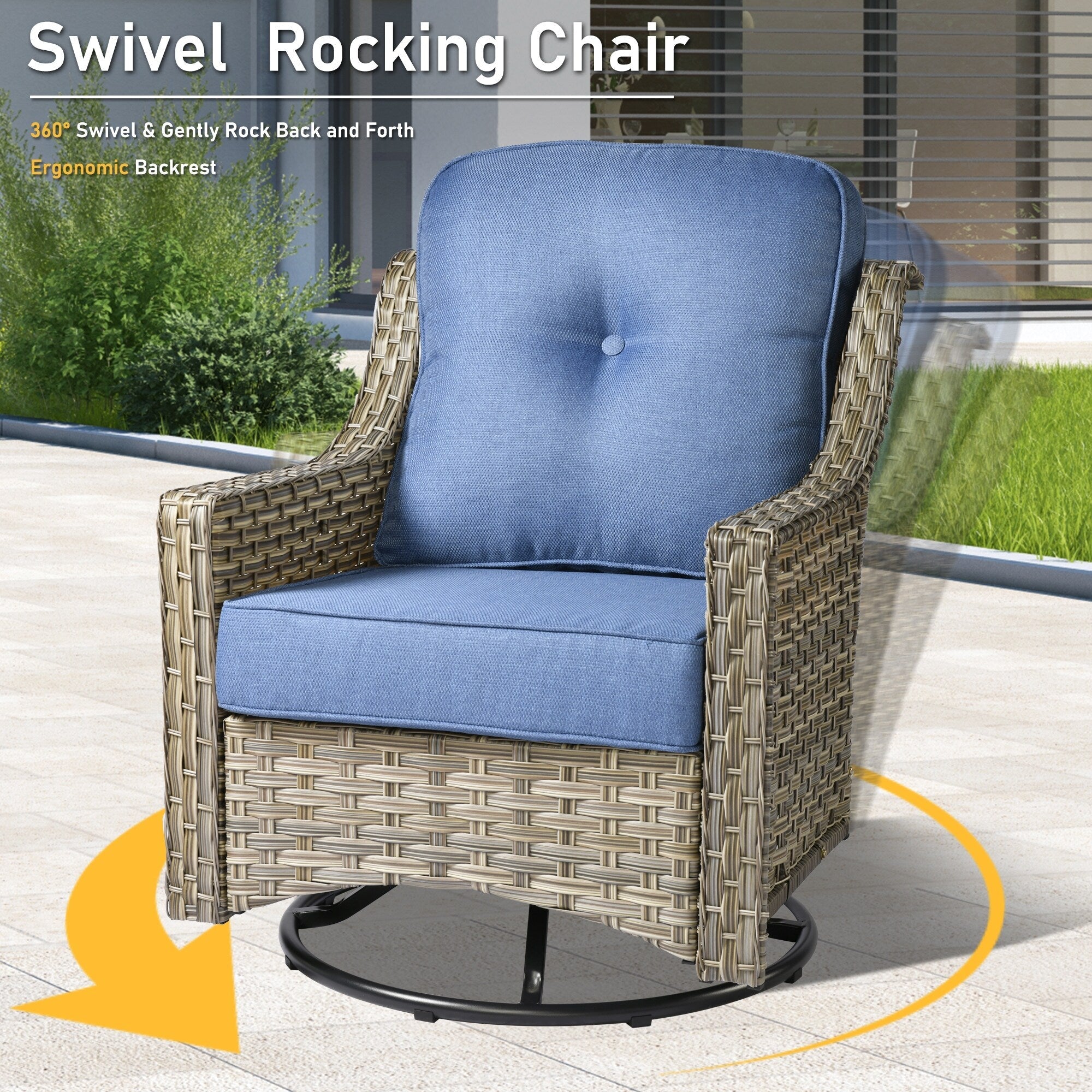 Ensemble de conversation d'extérieur HOOOWOOO 5 pièces en rotin avec chaise pivotante et table basse