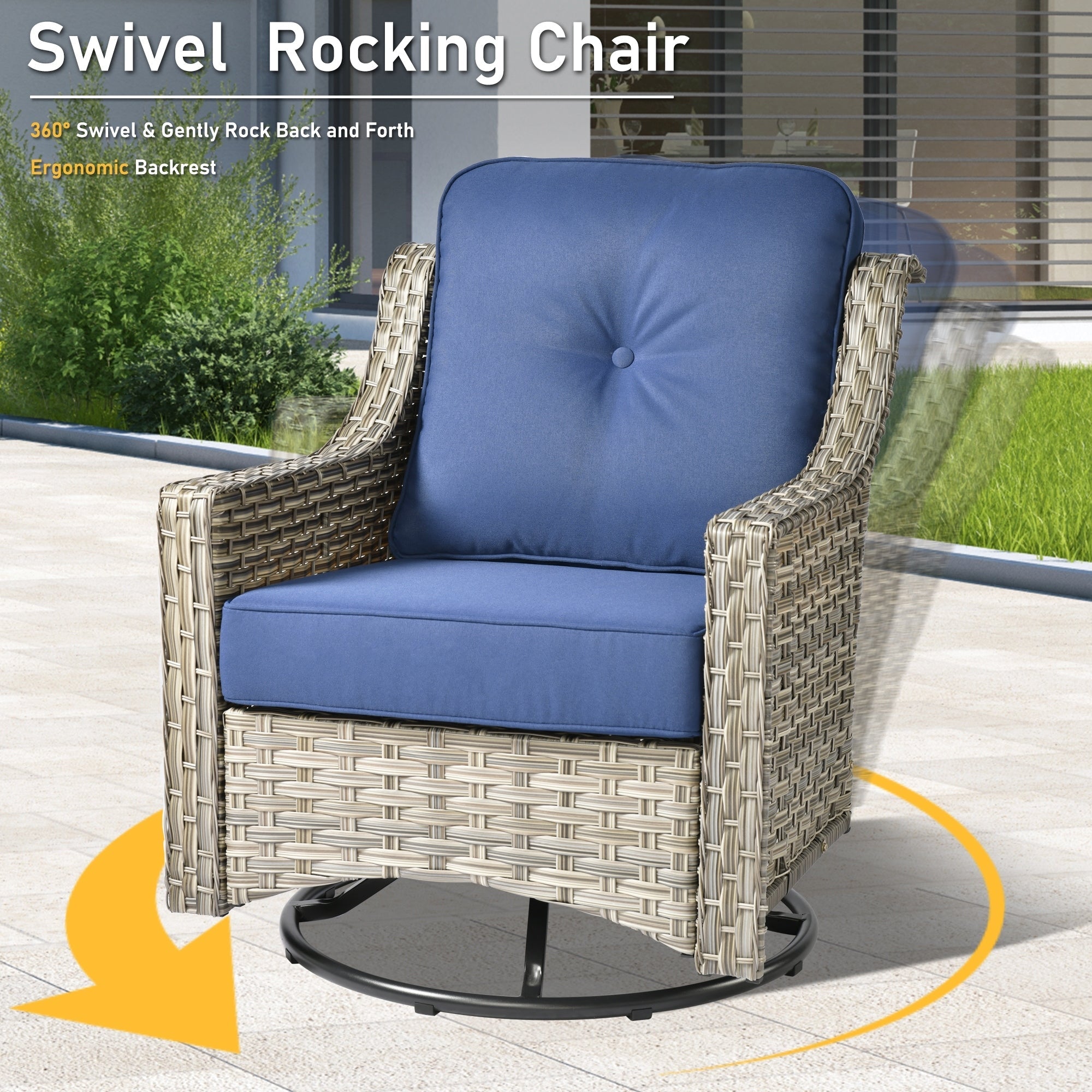 Ensemble de conversation d'extérieur HOOOWOOO 5 pièces en rotin avec chaise pivotante et table basse