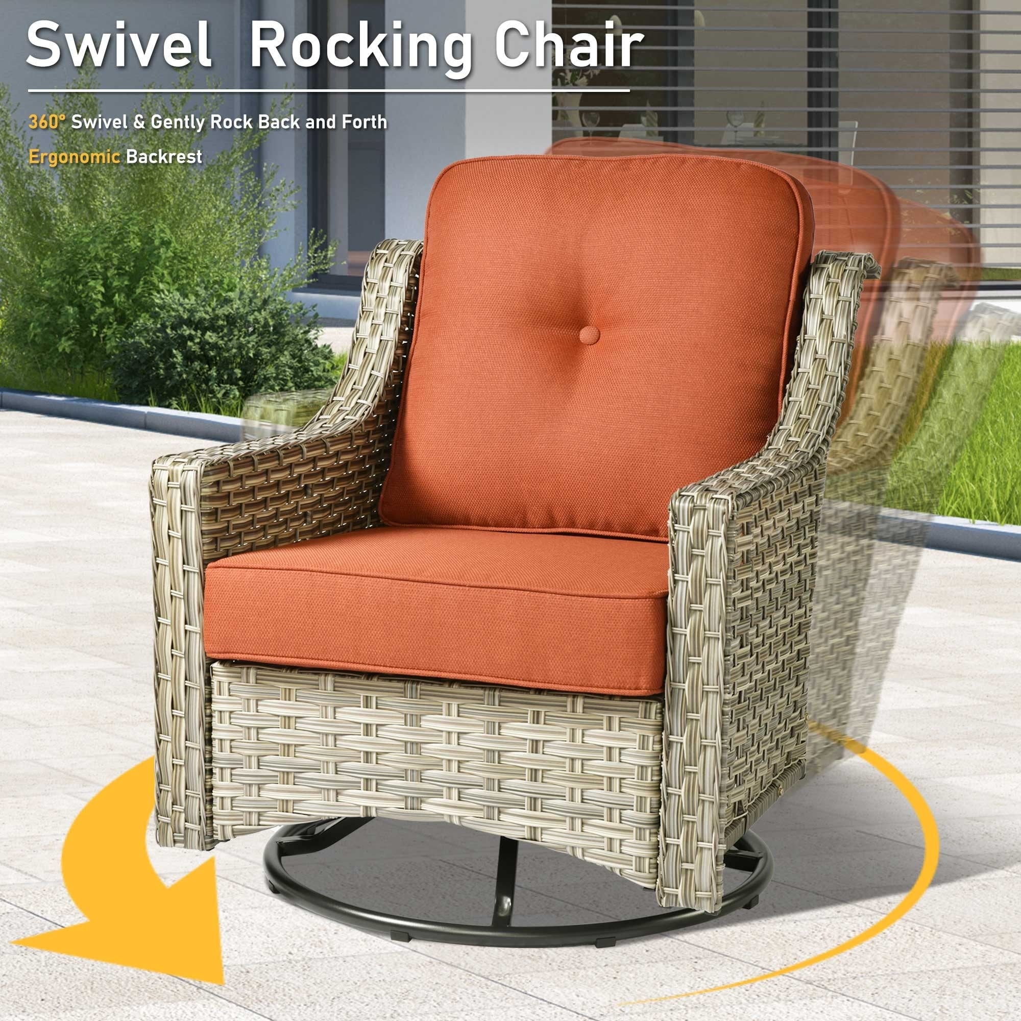 Ensemble de conversation d'extérieur HOOOWOOO 5 pièces en rotin avec chaise pivotante et table basse