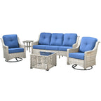 Ensemble de conversation d'extérieur HOOOWOOO 5 pièces en rotin avec chaise pivotante et table basse