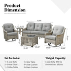 Ensemble de conversation d'extérieur HOOOWOOO 5 pièces en rotin avec chaise pivotante et table basse