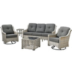Ensemble de conversation d'extérieur HOOOWOOO 5 pièces en rotin avec chaise pivotante et table basse