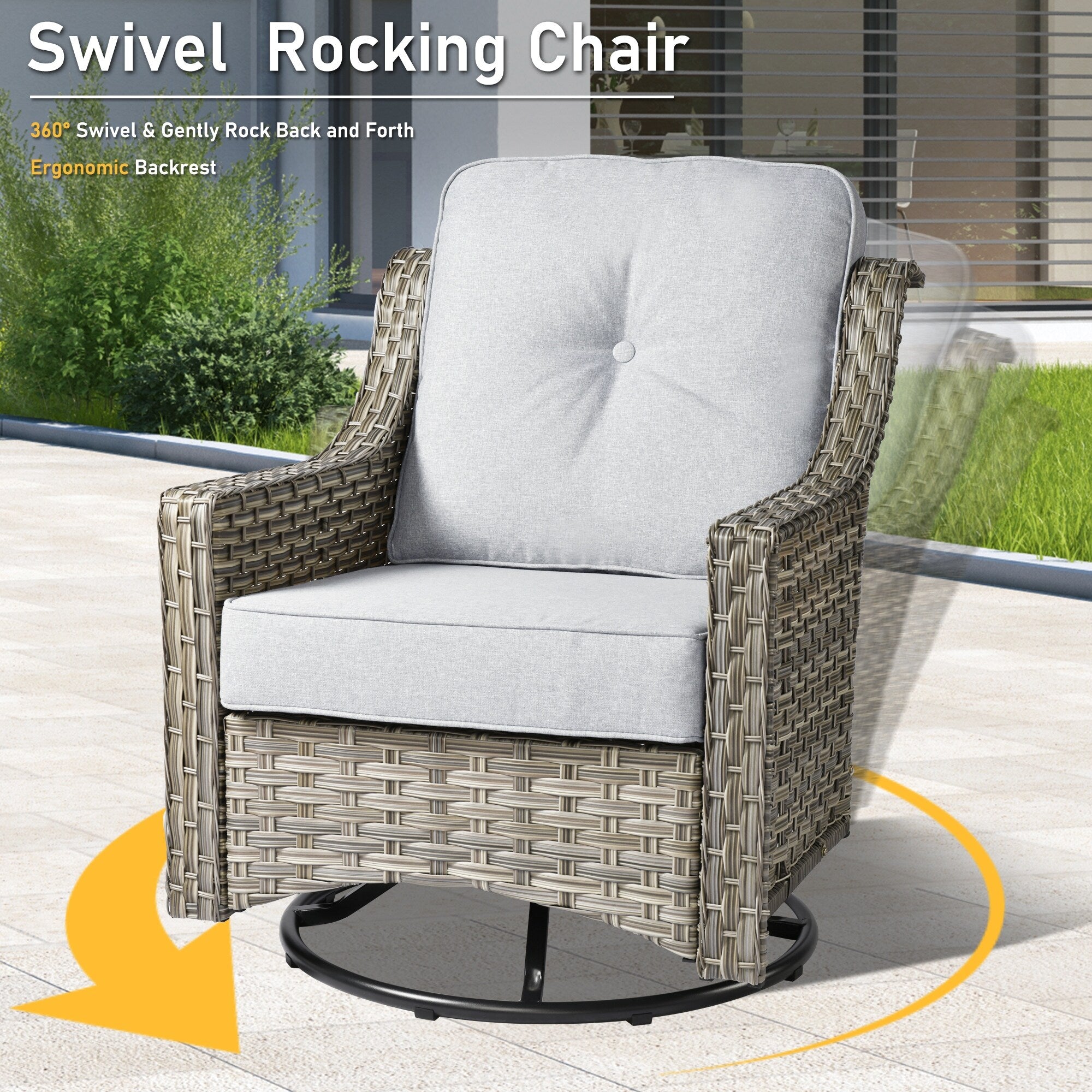 Ensemble de conversation d'extérieur HOOOWOOO 5 pièces en rotin avec chaise pivotante et table basse