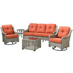 Ensemble de conversation d'extérieur HOOOWOOO 5 pièces en rotin avec chaise pivotante et table basse
