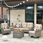 Ensemble de conversation d'extérieur HOOOWOOO 5 pièces en rotin avec chaise pivotante et table basse