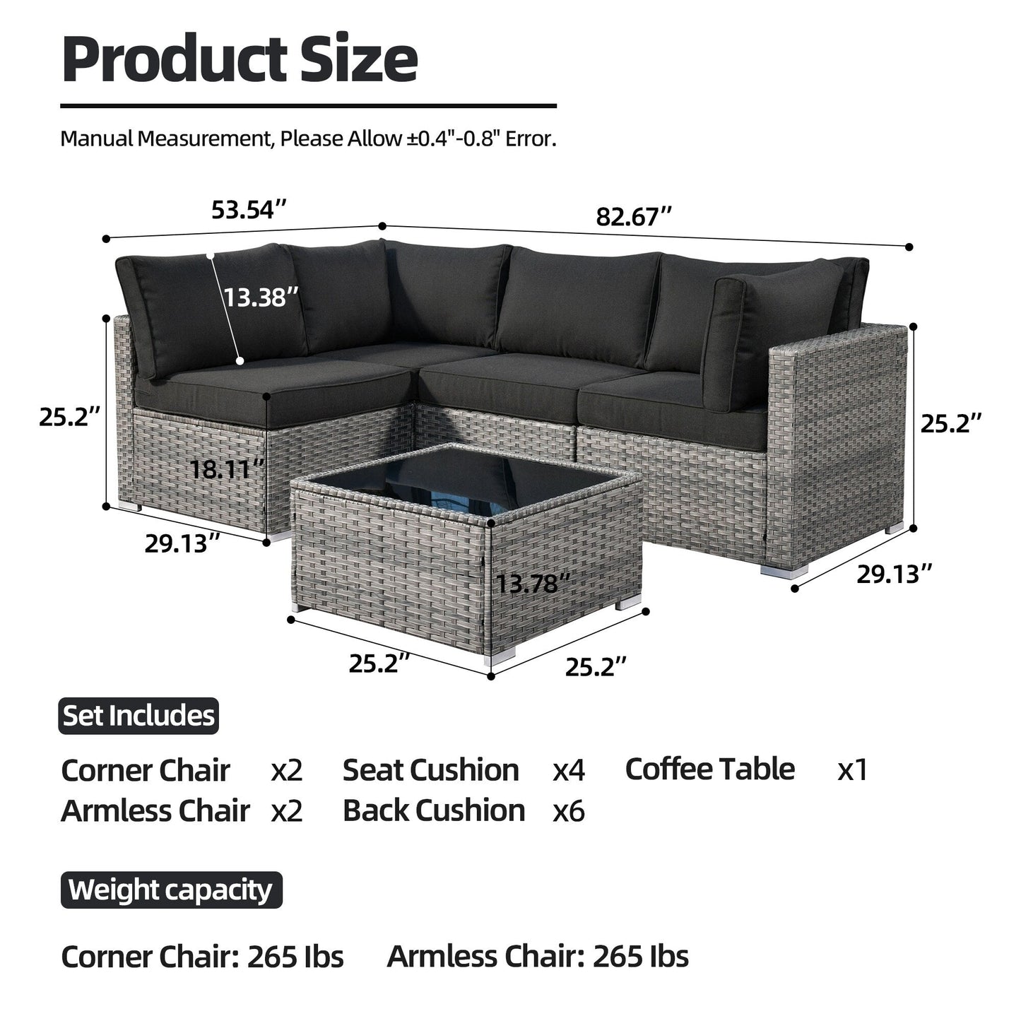 Ensemble de canapés sectionnels en osier HOOOWOOO Patio 5 pièces avec table basse
