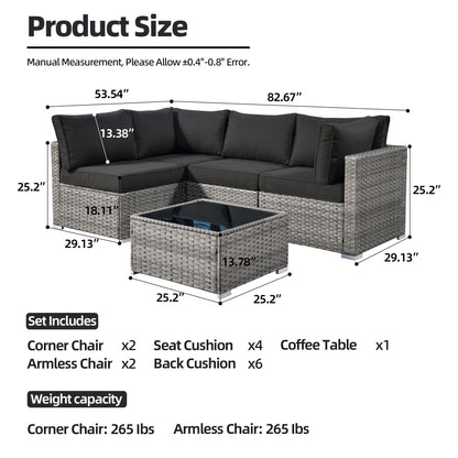 Ensemble de canapés sectionnels en osier HOOOWOOO Patio 5 pièces avec table basse