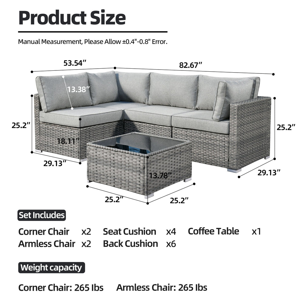Ensemble de canapés sectionnels en osier HOOOWOOO Patio 5 pièces avec table basse