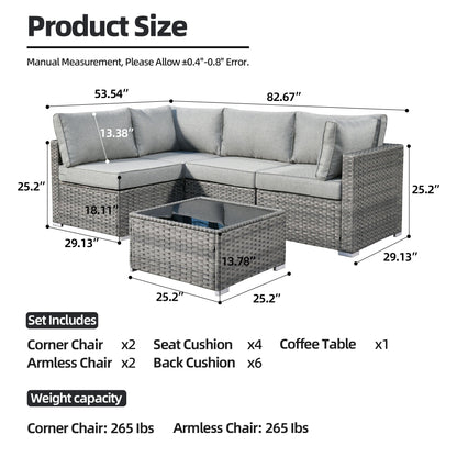Ensemble de canapés sectionnels en osier HOOOWOOO Patio 5 pièces avec table basse