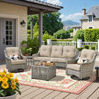 Ensemble de conversation d'extérieur HOOOWOOO 5 pièces en rotin avec chaise pivotante et table basse