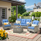 Ensemble de conversation d'extérieur HOOOWOOO 5 pièces en rotin avec chaise pivotante et table basse