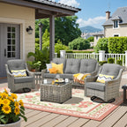 Ensemble de conversation d'extérieur HOOOWOOO 5 pièces en rotin avec chaise pivotante et table basse