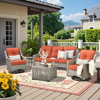Ensemble de conversation d'extérieur HOOOWOOO 5 pièces en rotin avec chaise pivotante et table basse