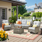 Ensemble de conversation d'extérieur HOOOWOOO 5 pièces en rotin avec chaise pivotante et table basse