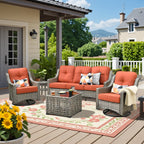 Ensemble de conversation d'extérieur HOOOWOOO 5 pièces en rotin avec chaise pivotante et table basse