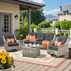 Ensemble de conversation d'extérieur HOOOWOOO 5 pièces en rotin avec chaise pivotante et table basse