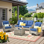 Ensemble de conversation d'extérieur HOOOWOOO 5 pièces en rotin avec chaise pivotante et table basse